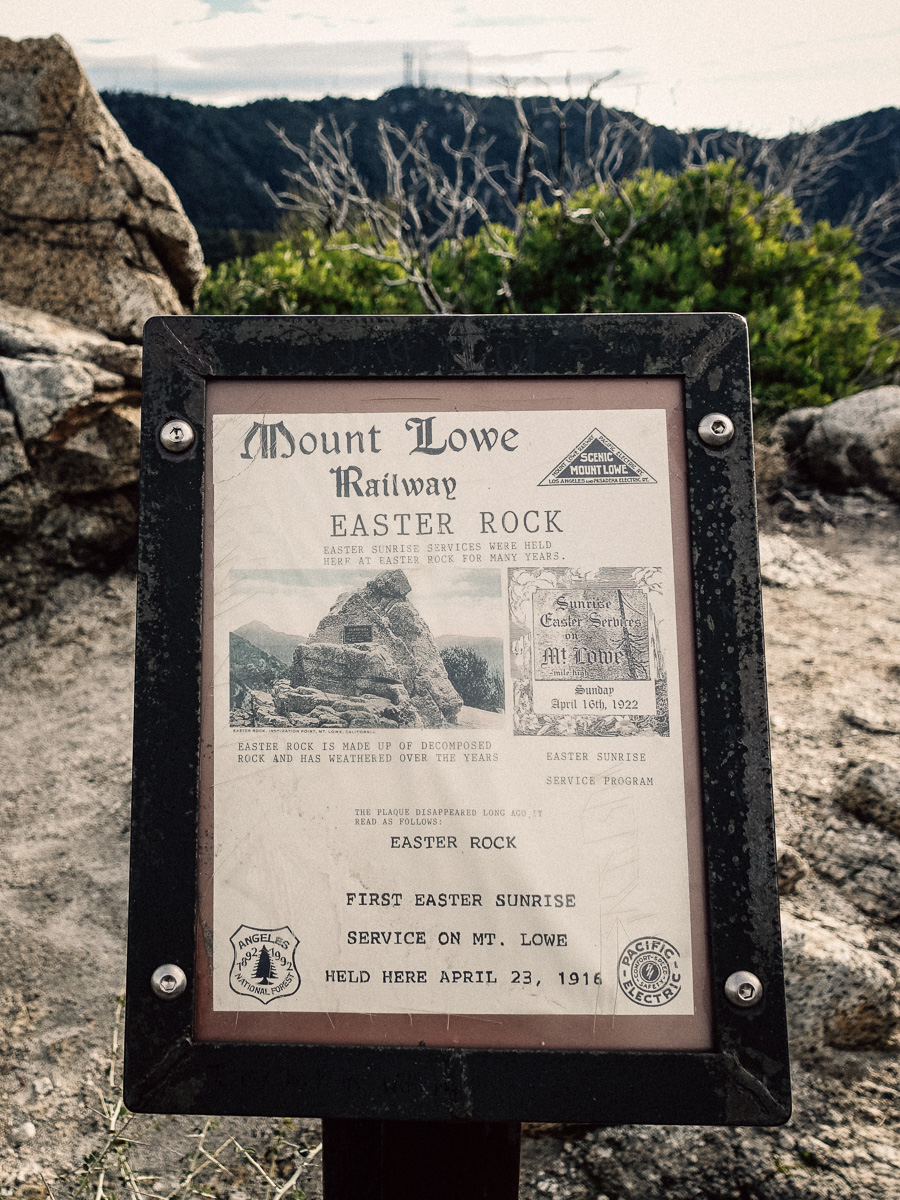 Historical signs along the Mt. Lowe Railway educate visitors within the forest